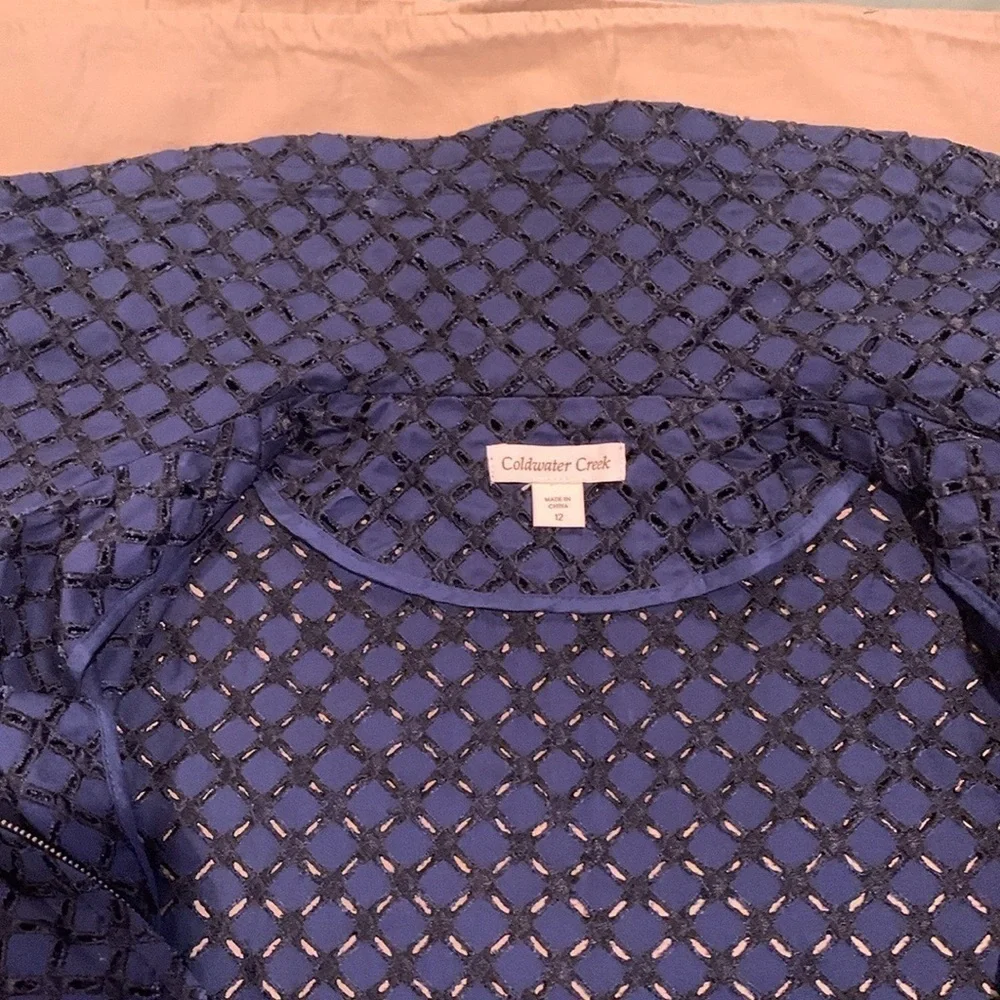 NWOT - Coldwater Creek Blue Full Zip Eyelet Jacket Size 12